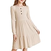 PATPAT Girl's Long Sleeve Sweater Dress Casual Button Front Knit Fall Winter Dresses 5-14 Years