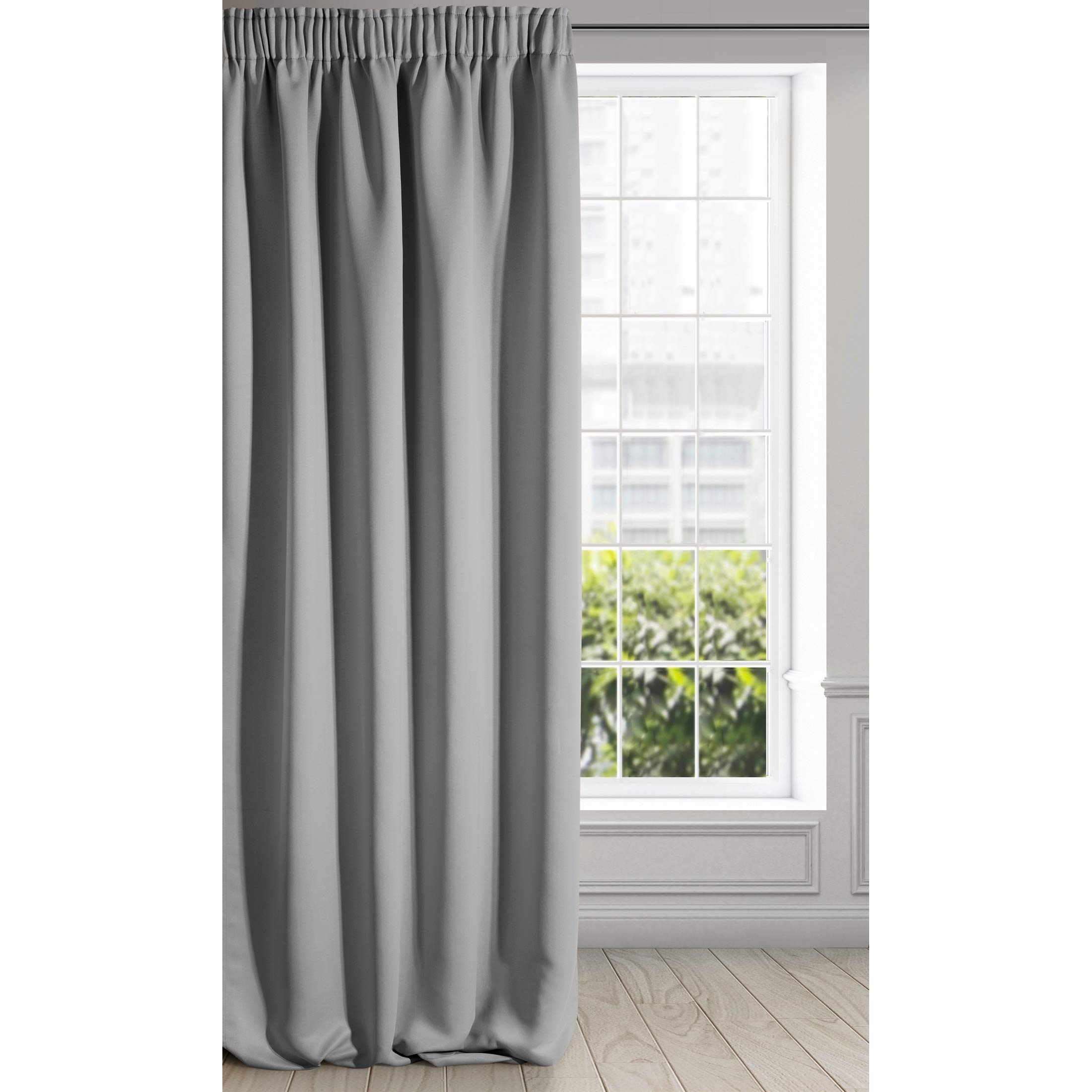 Eurofirany Extra Long Blackout Curtain-1 Unit Rod Pocket, Rufflette Tape, Light blocking Darkening Bedroom Living Room, Silver, iron, Polyester, W53 x L106