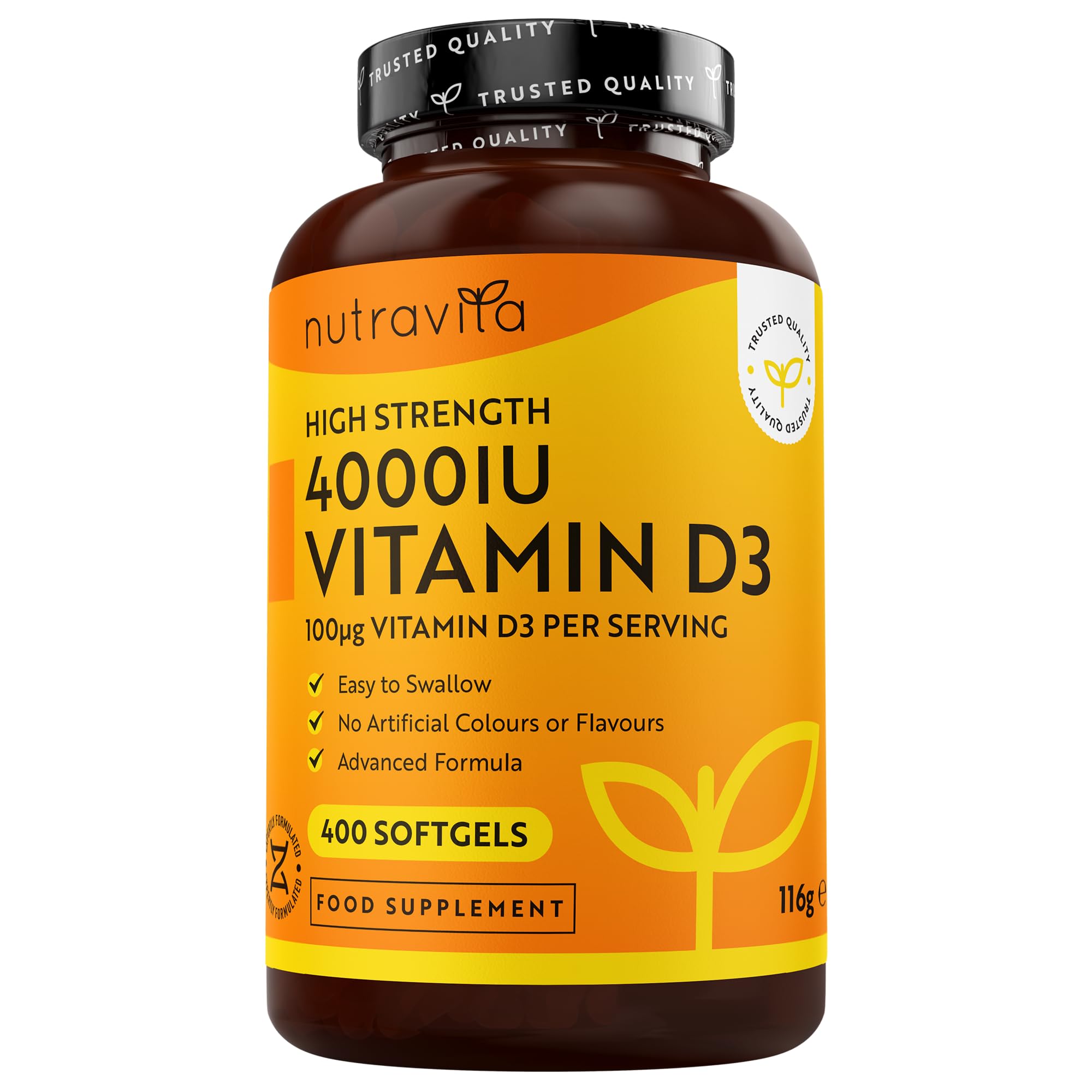 Nutravita Vitamin D3 4000 iu - 400 High Strength Easy to Swallow Premium Softgels - Over A Year's Supply - Max Strength Vitamin D3 Cholecalciferol Supplement - Manufactured in The UK