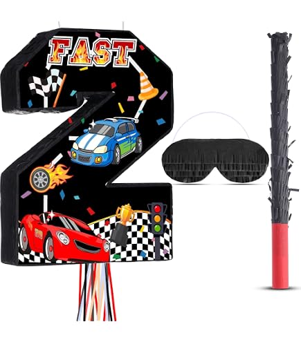 Poen Construction Piñata - 16 Inch Race Car Road Number 3 With Stick, Blindfold & Confetti For Birthday Party - View #5