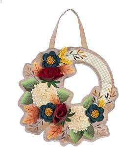 Evergreen Flag Indoor and Outdoor-Safe Decorative Fall Floral Wreath Outdoor Burlap Door Décor, 18 x 18