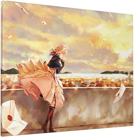 Amazon ヴァイオレット エヴァーガーデン アニメポスター アートポスター アートパネル キャンバス絵画 壁掛け 壁キャンバス 木枠付きの完成品 インテリアに アート モダン おしゃれ 部屋飾り ファブリック 40x50cm ウォールステッカー オンライン通販