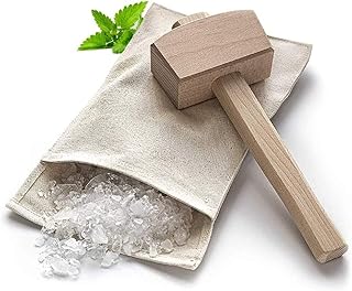 Lewis Bag and Manueller Eisbrecherhammer,Wiederverwendbarer Crushed Ice Bag aus Baumwolle mit Holzzubehör Bar Kitchen Accessory Kit für Crushes Ice Dried Ice.