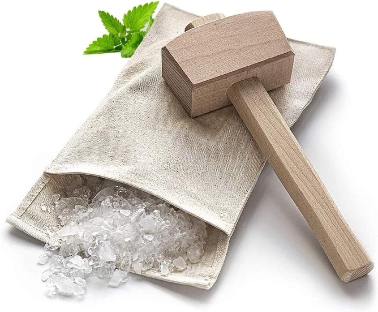 Lewis Bag and Manueller Eisbrecherhammer,Wiederverwendbarer Crushed Ice Bag aus Baumwolle mit Holzzubehör Bar Kitchen Accessory Kit für Crushes Ice Dried Ice.