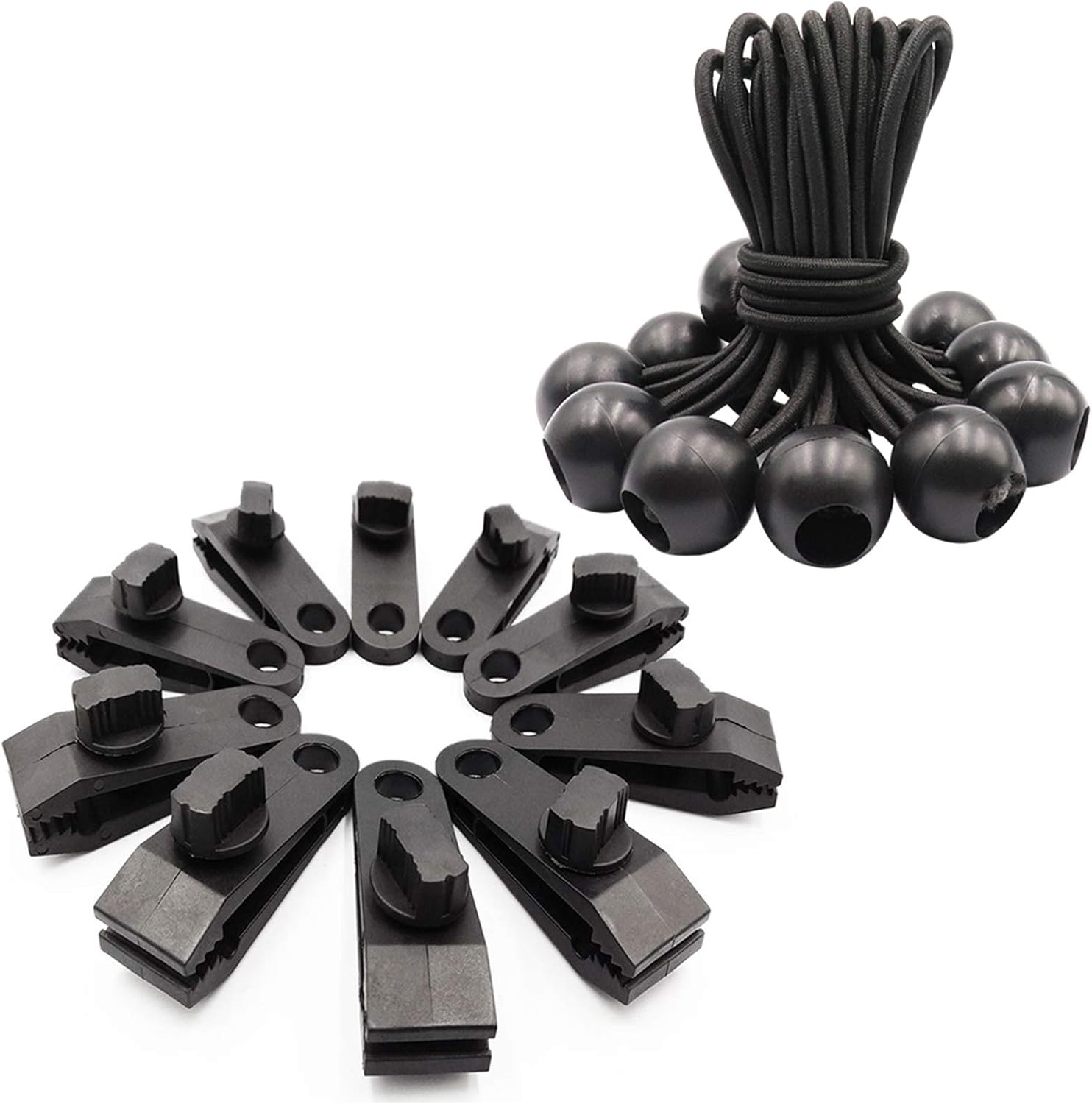 Tarp Clips Heavy Duty Lock Grip - Thumb Screw Tent Clamps for Tarps with Ball Bungee 8.5 Inch Tie Down Bungee Cords for Canopy, Awnings, Pergola, Canvas Covers, Outdoor Camping, Swimming Pool (20 PCS): Home & Kitchen
