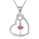Ballerina Necklaces 925 Sterling Silver Heart Ballet Pendant Dancer Necklace Dance Recital Jewelry for Women Ballet Dancer