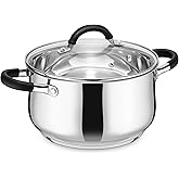 E-far 4 Quart Stockpot, Stainless Steel Pot with Visible Lid for Cooking Soup Pasta, Tri-Ply Thick Base for Induction Gas, Small Cooking Pot with Dual Heat Proof Handles, Non-Toxic & Dishwasher Safe