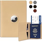 Airtag Passport Holder for Men and Women Travel, Real Leather Passport Wallet, Handmade Passport Cover Case with Airtag Slot, Travel Must Haves Essentials Accessories Birthday Gifts(Crazy Horse,Beige)