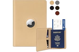KICOROINY Airtag Passport Holder for Men and Women Travel, Real Leather Passport Wallet, Handmade Passport Cover Case with Airtag Slot, Travel Must Haves Essentials Accessories Birthday Gifts(Crazy Horse,Beige)