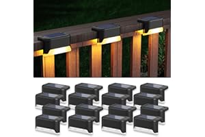 APONUO Solar Step Deck Fence Lights, Outdoor Waterproof Led, 1.77x3.14x1.73in, Black, Warm White, 16 Pcs, Path, Light, for Patio, Stairs, Garden Pathway, Step and Fences