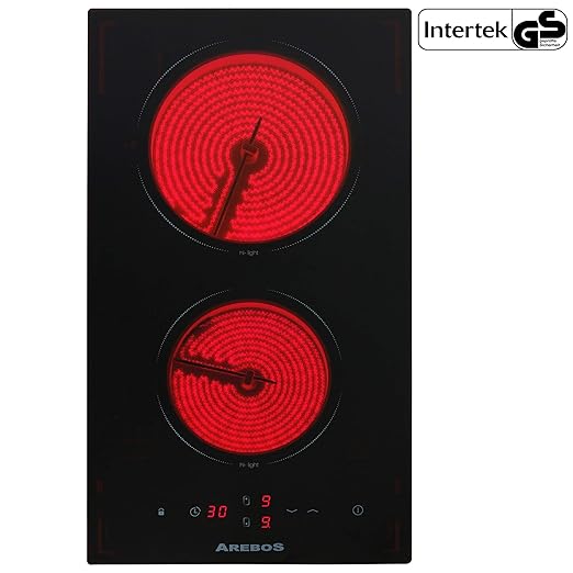 Arebos Kochfeld 2 Zonen mit Dual-Kochzone und Bräterzone (Glaskeramik, Sensor-Touch-Display, Autark, 9 Temperaturstufen, inte