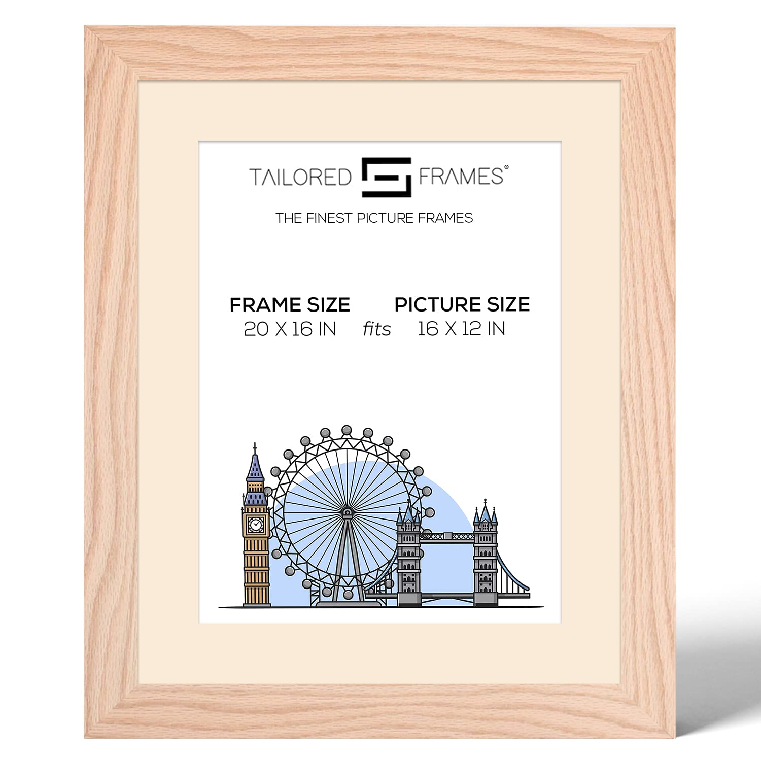 Tailored Frames 99 Solid Natural Oak 20" x 16" Frame for 16" x 12" Picture | Single Picture Frames | Wall Hanging Type | Photo Frame with Antique Mount