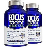 Focus Factor Nutrition for The Brain, Improved Memory & Concentration Brain Supplement, Complete Multivitamin with Vitamins B6, B12, D, Bacopa Monnieri & Tyrosine, 150 Count (Pack of 2)