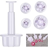 4Pcs White Flower Plunger Cookie Cutters, DIY Blossom Fondant Mold Blossom Cake Decorating Tools Flower Press Mold Plastic Baking Accessories for Cookies, Desserts, Chocolate and Candy Sculpting