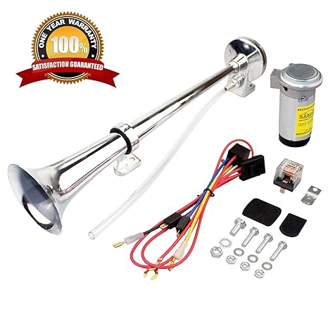 GAMPRO 12V 150db Air Horn, 45cm Chrom Zink Single Trumpet Truck Air Horn mit Kompressor für alle 12V Fahrzeuge LKW Lorrys Züg
