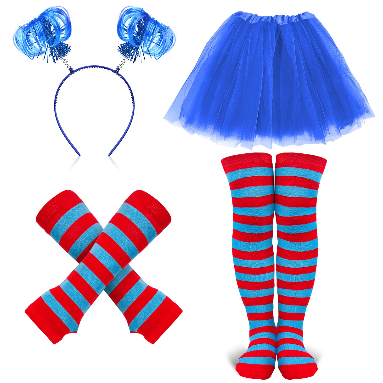 View 1 of ***Factory seal***
Senker Fashion 80s Costume Accessories Outfits for Women Tutus Skirt Headband Ponytails Striped Thumb Hole Gloves High Socks Blue