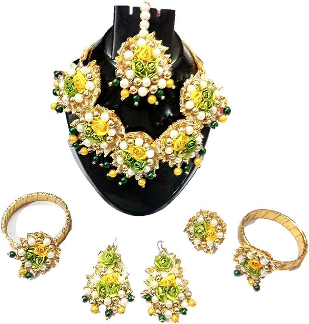 StunningEra Yellow and Green Color Flower and Pearl Jewellery for Women