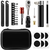 Bike Repair Tool Kit with Mini Pump in Portable Multifunction Tool Set | Ultra-compact, high quality, include ratchet wrench, 10 magnetic bits, mini pump compatible with presta and schrader valves