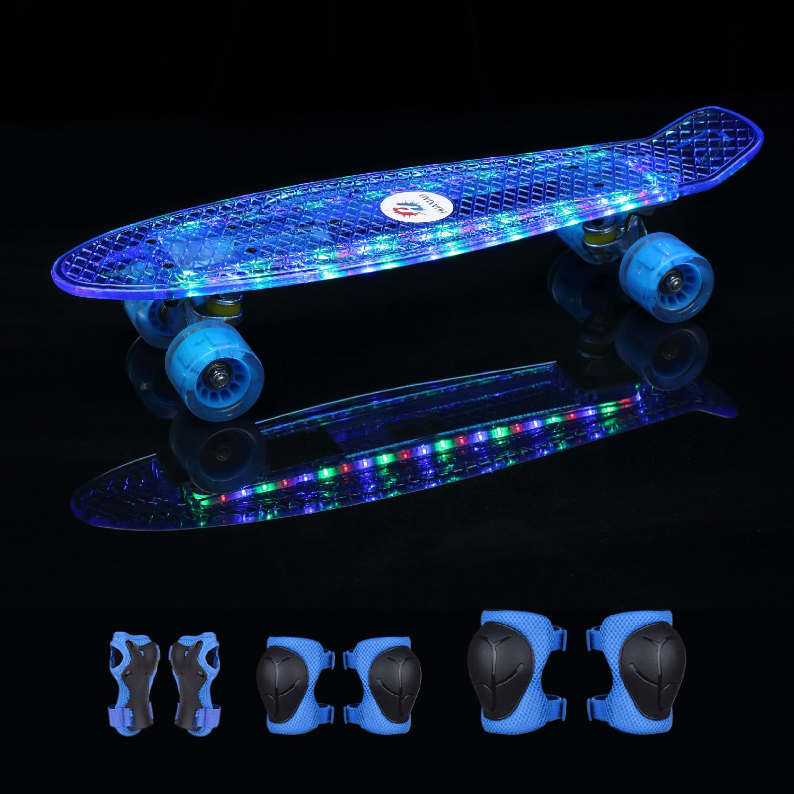 Photo 1 of 22 Inch Skateboard for Kids 6-8-10,Led Light Up Cruiser Skateboards Complete for Ages 2-3-4-5-12-14 Beginners Girls Boys Teens Youths,Small Light Transparent Penny Board Flash Wheels