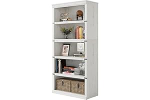 32'' Unique White 5-Shelf Bookcase | Modern Freestanding Wooden Display for Office, Library & Home Decor