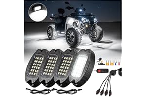 ZONECONA 4Pods Aluminum Housing Plug and Play All Pure White LED Rock Lights Kit with Switch Harness Wiring Extension,Quick Connect 6500K Metal Underglow 12V Waterproof for ATV UTV SXS RZR Offroad Four Wheeler