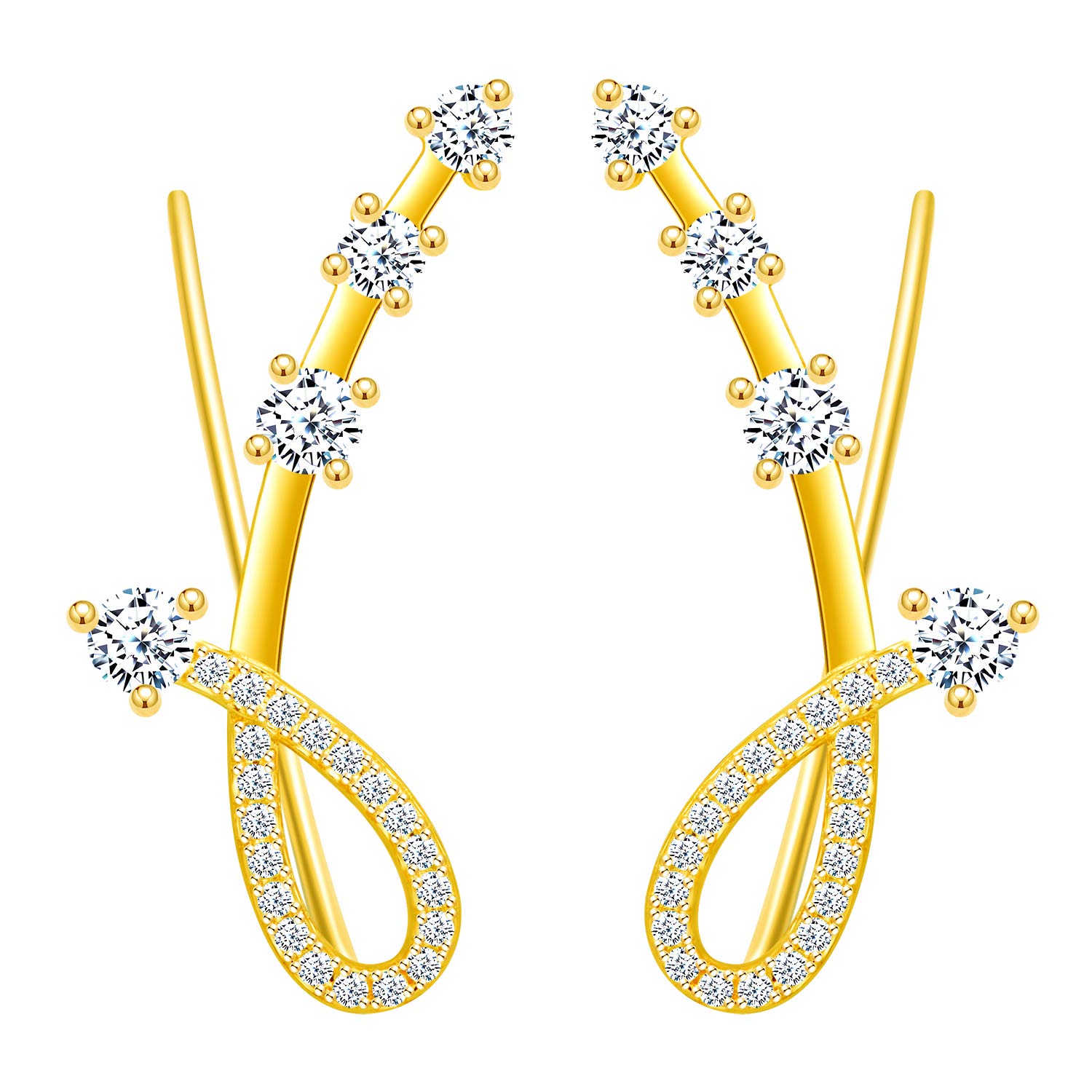 Yumilok Ear Cuffs Hoop Climber S925 Sterling Silver Earrings Hypoallergenic Earring with 4 Cubic Zirconia