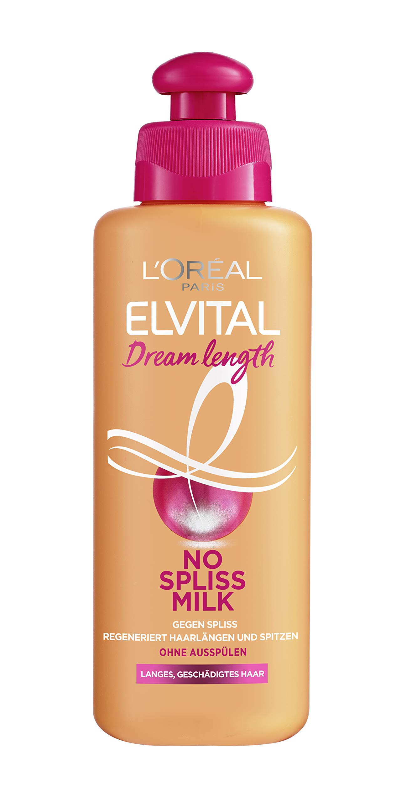 L'Oréal Paris Elvital Leave-In Hair Treatment Against Split Ends, For Long, Damaged Hair, No Rinse, No Parabens, With Castor Oil, Dream Length No Split Ends Milk, 1 x 200 ml