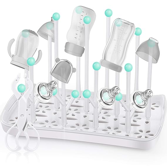 efubaby Baby Bottle Drying Rack with Tray and Bottle Tongs