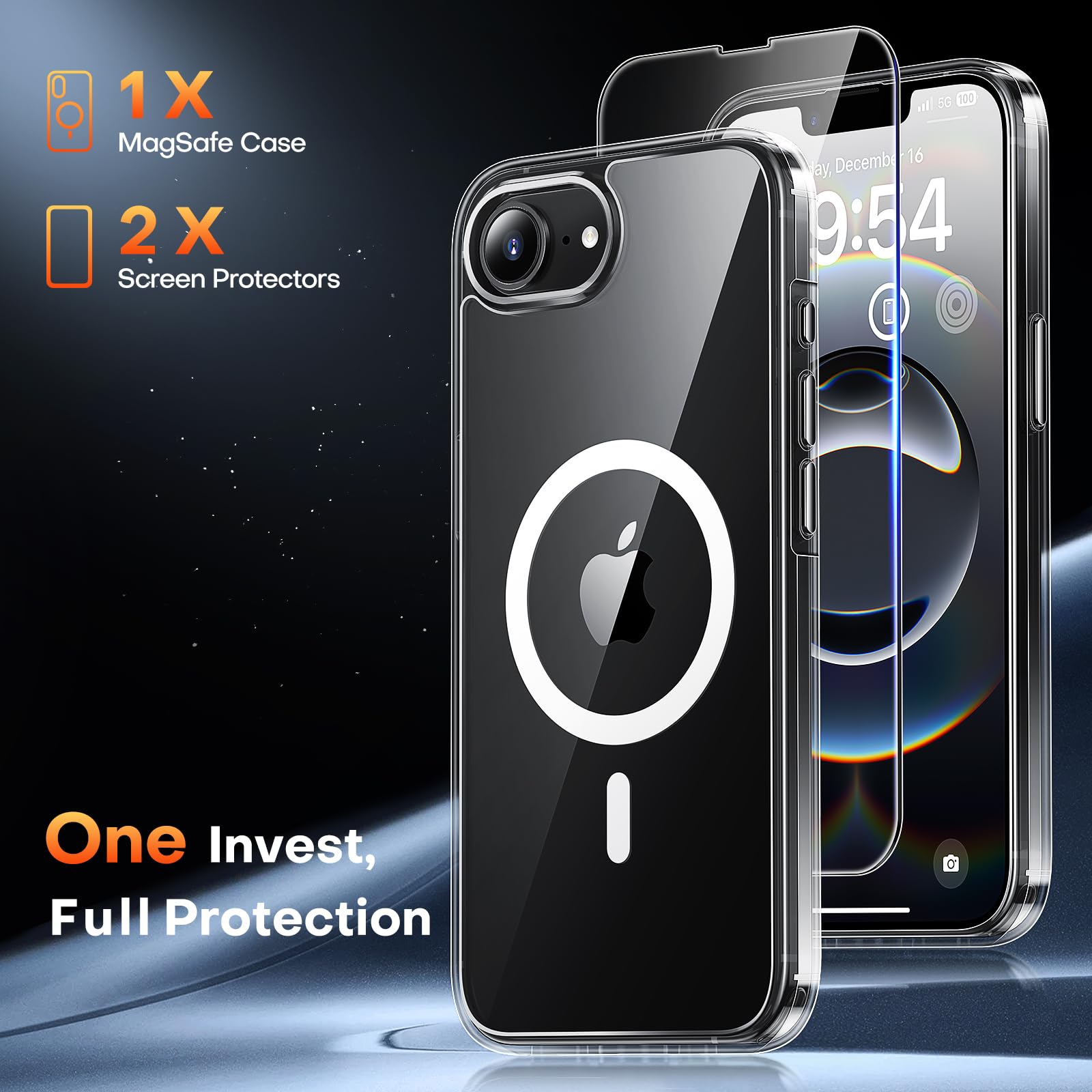 TAURI 3 in 1 for iPhone 16e Case, Compatible with MagSafe [Anti-Yellowing] with 2X Screen Protectors, Shockproof Military-Grade Protection, Slim Magnetic Phone Case for iPhone 16e 6.1