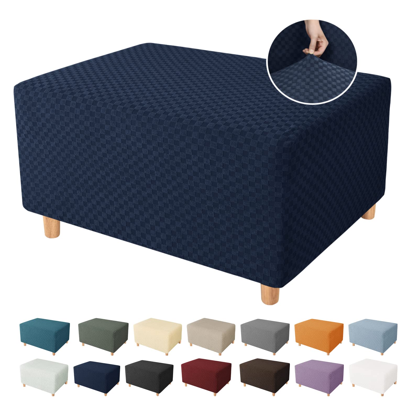 Photo 1 of YEMYHOM Ottoman Cover Latest Jacquard Design High Stretch Folding Storage Footstool Protector Rectangle Removable Slipcover (Ottoman Small, Navy)