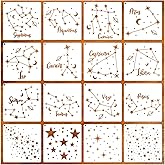 16-in-1 Star Stencils - Moon, Twinkle, Zodiac, Constellation - Set of 12 Star Signs - Reusable for Wall Painting, Card Making, Wood Burning, Art, Craft, Canvas, Fabric Decor