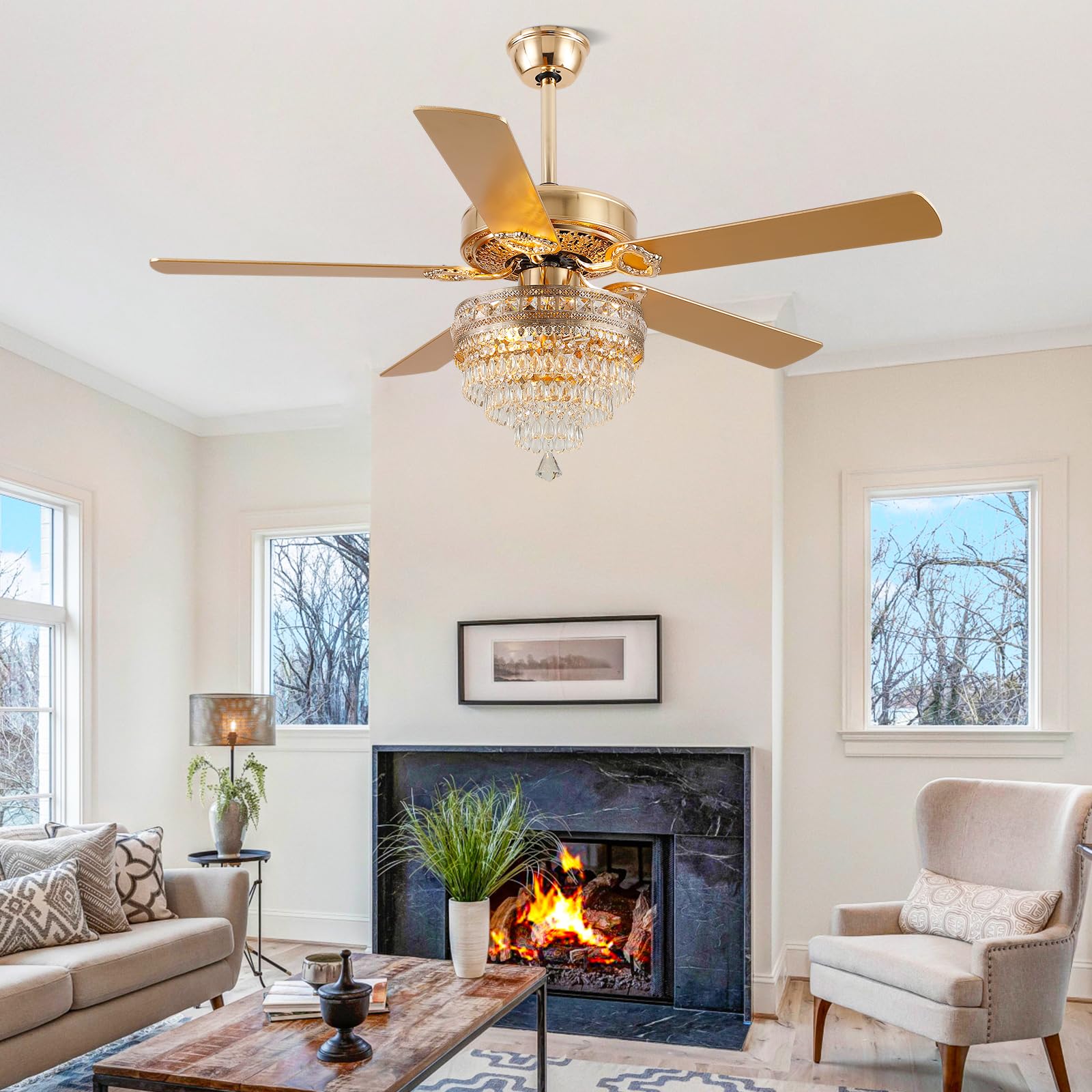 Crystal Ceiling Fan Fandelier with Lights - 52