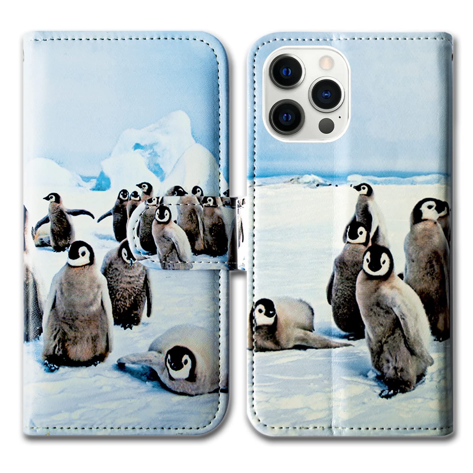 Bcov iPhone 14 Pro Max Case, Cute Playing Penguin Leather Flip Phone Case Wallet Cover with Card Slot Holder Kickstand For iPhone 14 Pro Max