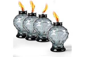 Tewei 4 Pack Grey Table Top Light Torches Outdoor, Mini Glass Torches Lanterns for Outside, Easy to Refill Citronella Torches for Garden Patio Yard Party