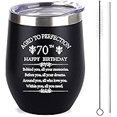 COFOZA Inspiration 70th Birthday Gift for Woman Man Wife Sister Aunt Mother Father 12 Ounce Double Wall Insulted Black Stainless Steel Wine Tumbler with Straw 1956 70 Years Old Birthday Present