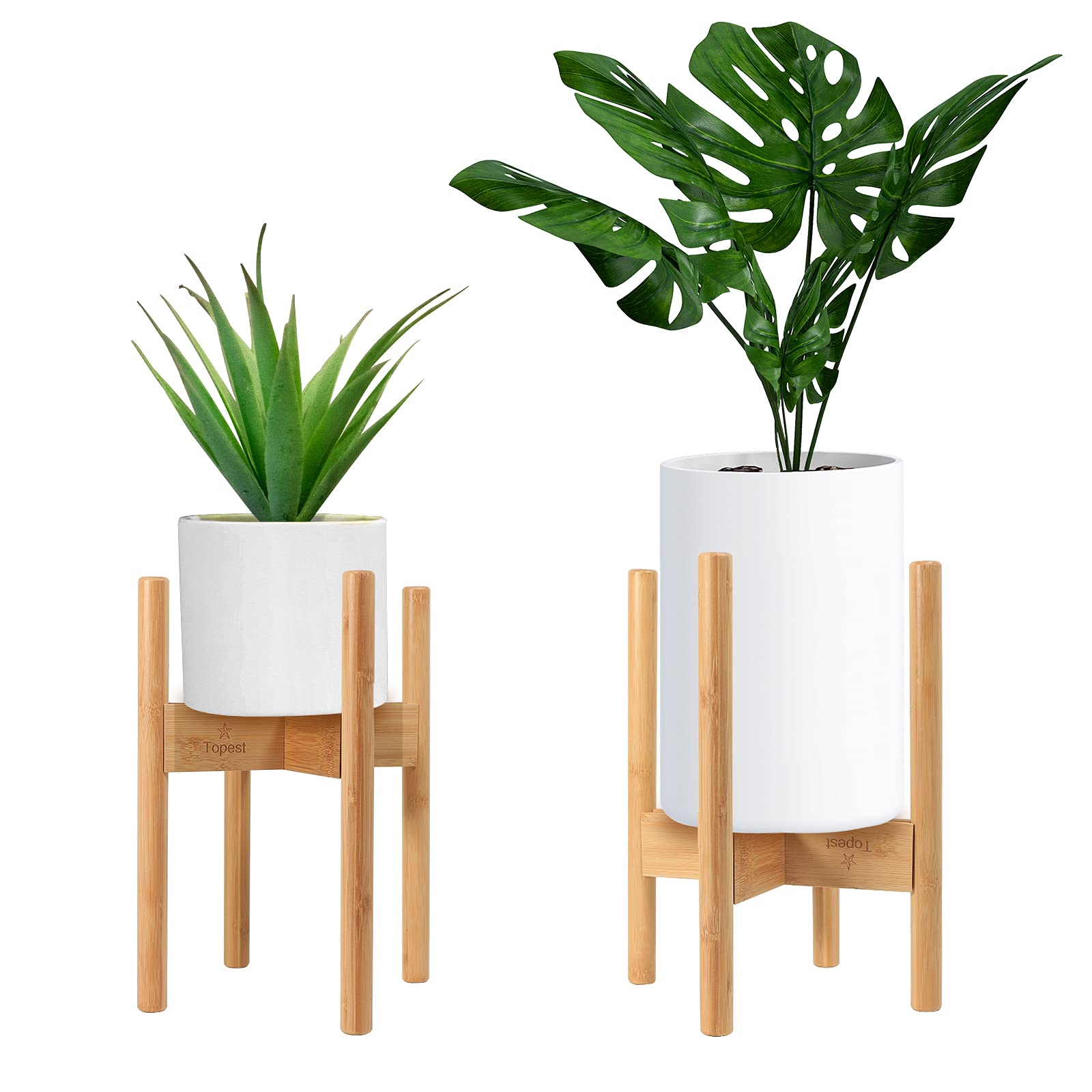 Topest Adjustable Wooden Plant Stand Holder – Mid Century Design – For Indoor and Outdoor – Fits Up to 30cm Plant Pots [Plant and Plant Pot Not Included] (Natural)