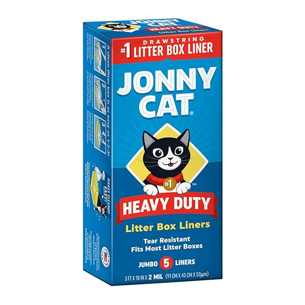 JONNY CAT LITTER BOX LINERS: HEAVY DUTY – TEAR & LEAK RESISTANT – DRAWSTRING CLOSE – JUMBO, 5 COUNT