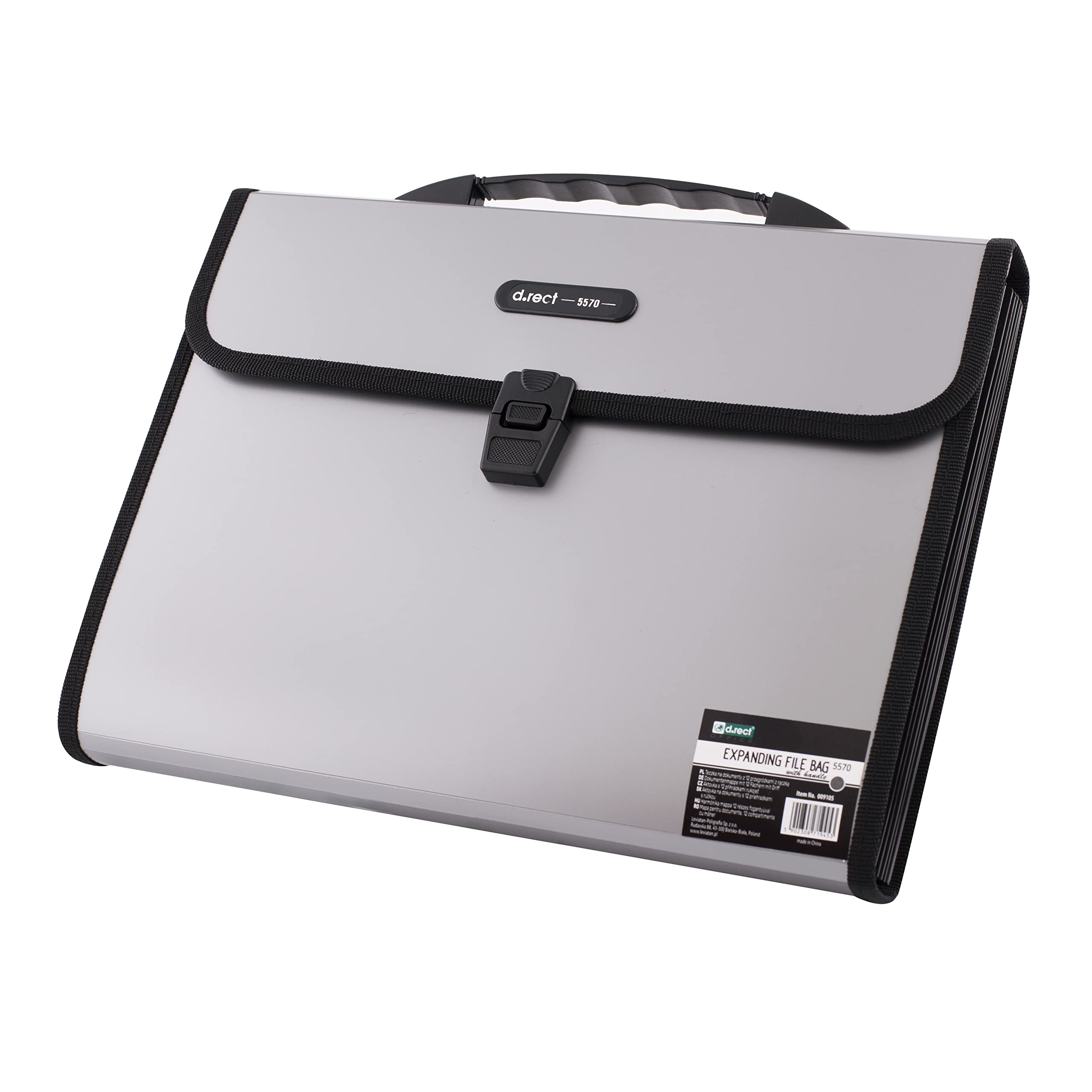 D.RECT 5570 Expanding Folder with Handle Organiser Expandable Portable File Folder Document Folders for Home, School and Work Travel 12 Compartments A4 Ash Grey