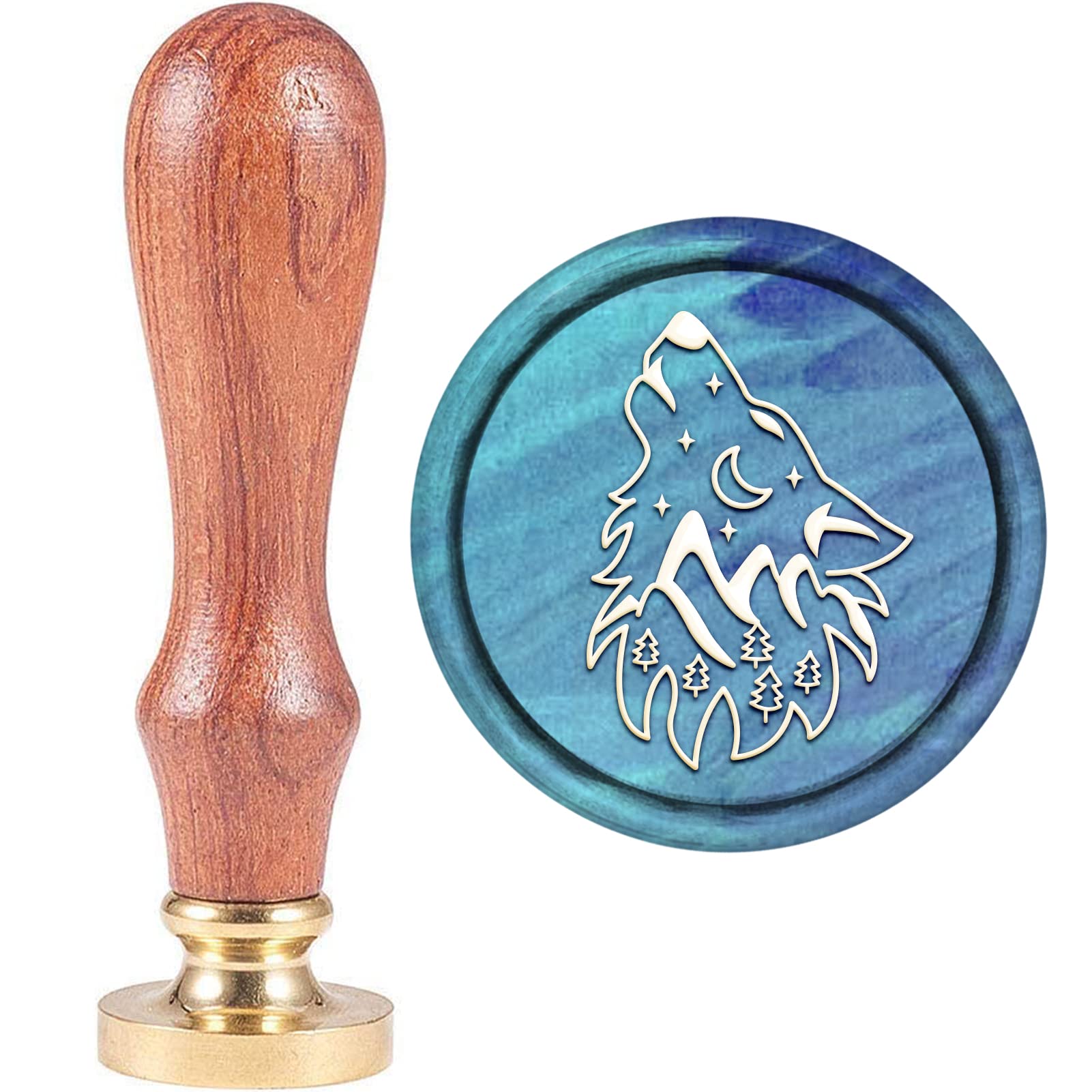 CRASPIRE Wax Seal Stamp Howling Wolf Animal Retro 25mm Removable Brass Head Wood Handle for Party Wedding Invitation Envelope Greeting Card Wine Bottle Decor