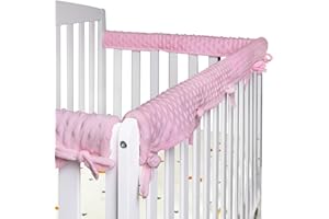 IQYIQY Upgraded 3-Pcs Velvet Crib Rail Covers for Teething, Buttery Soft Rail Edge Protector Strip for Protect Baby Teeth and Save Rails, Fits 52" x 28" Full-Size Crib with Narrow Guardrails, Pink