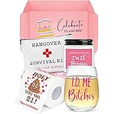 21st Birthday Gifts for Her Unique 21 Year Old Birthday Gifts for Her Funny Gift for 21 Year Old Female 21st Bday Decorations for Women - Wine Glass Toilet Paper Candle Makeup Bag