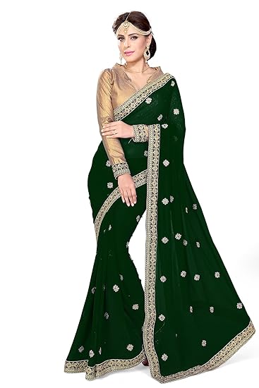 All Over Embroidered Butti & Heavy Lace Border Work Traditional Ethnic Wear Saree For Women