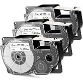 3-Pack Replace for Casio Label Maker Tape XR-12WE XR-12WE2S XR12WE2S | 12mm 1/2", Compatible with Casio Label Printers Kl-60 Kl-780 Kl750b Kl-100 Kl750 Kl7200, Black on White