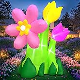 6FT Spring Easter Inflatable Flowers Outdoor Decoration Inflatables 3 Flowers Blow Up Inflatable Decoration Built-in LED Lights for Spring Easter Holiday Garden Lawn Party
