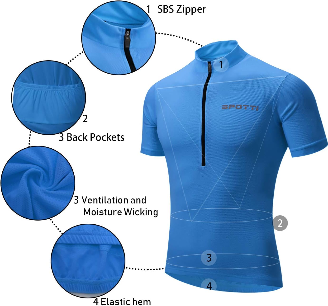Spotti Men's Cycling Bike Jersey Short Sleeve with 3 Rear Pockets- Moisture Wicking, Breathable, Quick Dry Biking Shirt : Clothing