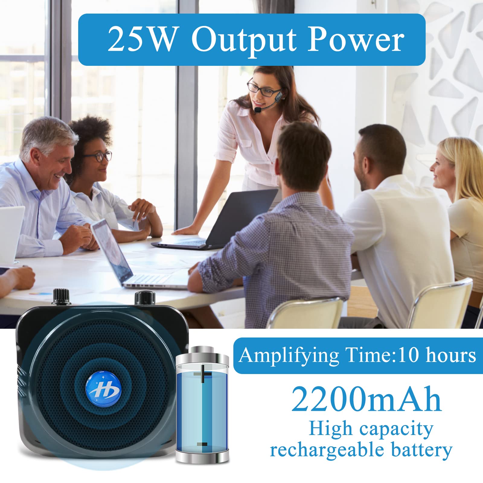 Voice Amplifier with 2.4G Wireless Microphone Headset, 2200mAh Large Capacity Portable Rechargeable Mini PA System, Personal Voice Amplifier for Teachers, Fitness, Yoga, Tour Guide, Outdoors