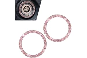 Damwot 2PCS Push Start Button Ring,Bling Rhinestone Car Engine Start Stop Decoration Ring, Cute Car Accessories,Bling Car Accessories for Women Interior(Pink)