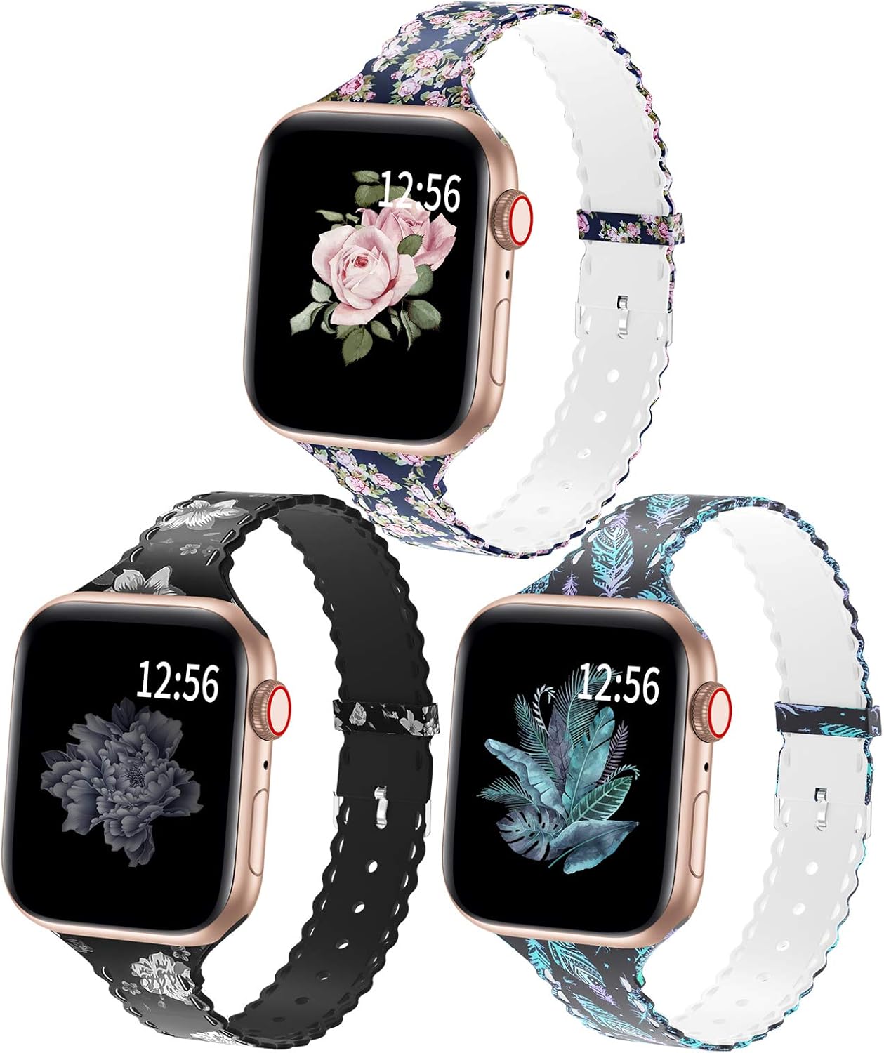 Bagoplus Compatible with Apple Watch Bands 38mm 40mm 42mm 44mm, Floral Soft Silicone iWatch Bands 38mm 40mm 42mm 44mm Women Girl Compatible for iWatch Series 6/5/4/3/2/1/SE