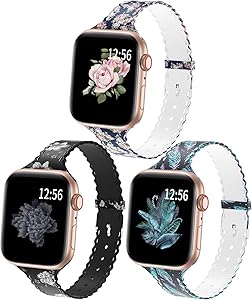 Bagoplus Compatible with Apple Watch Bands 38mm 40mm 42mm 44mm, Floral Soft Silicone iWatch Bands 38mm 40mm 42mm 44mm Women Girl Compatible for iWatch Series 6/5/4/3/2/1/SE