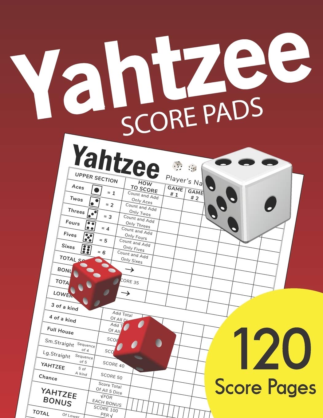 yahtzee score pads large size 8 5 x 11 inches 120 pages dice board game yahtzee score sheets yatzee score cards yahtzee score book vol 3 publishing great score sheet 9781693276279 amazon com books